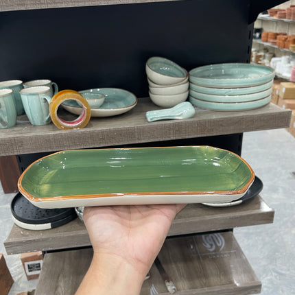 leftover 11.5"x6" YM Rectangular Platter ( Dark Green Colorline )