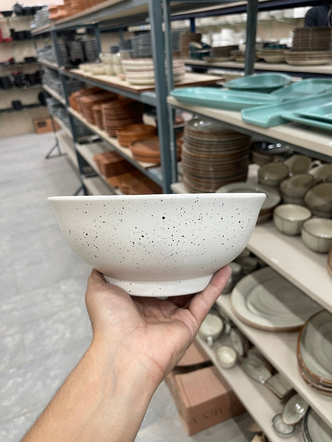 Leftover 8 inch Round Bowl ( White Matte with Brown Specks )