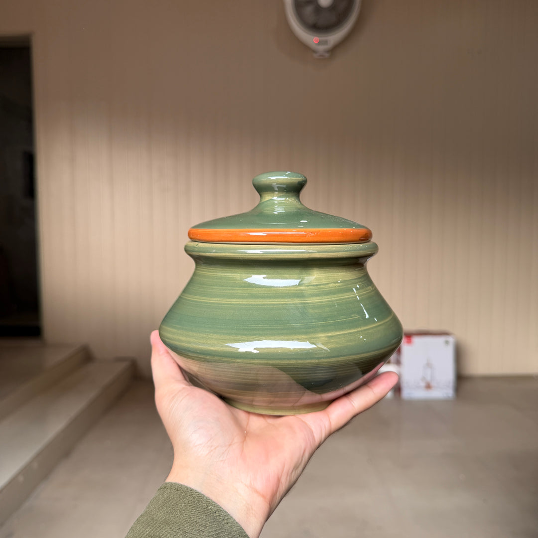 Leftover 5 inch Matka Handi ( Dark Green Colorline ) ( 1000 ml )