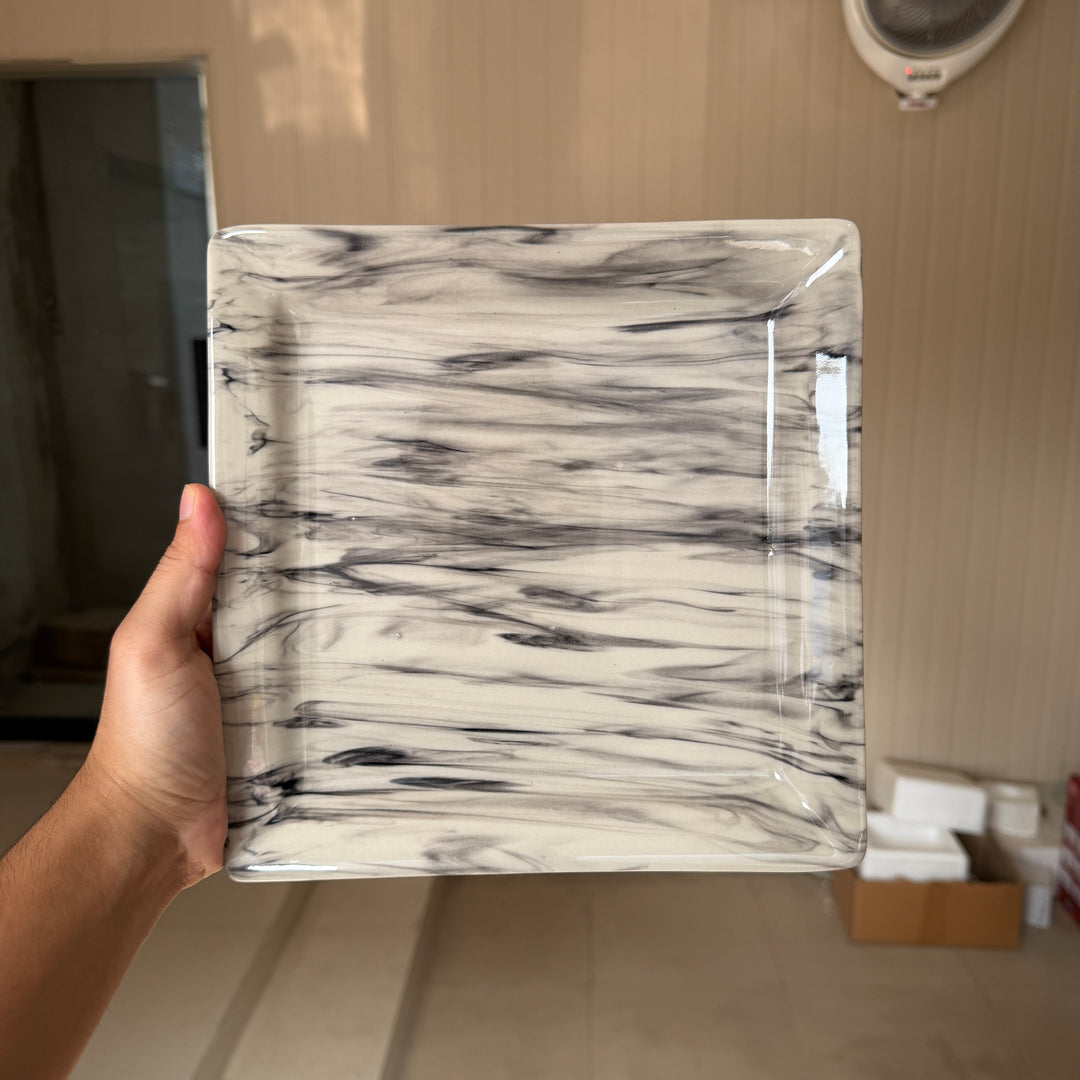 Leftover 9.5" Square Platter ( Black Marble )