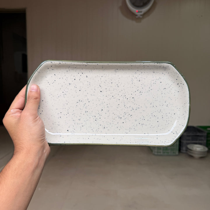 leftover 11.5"x6" YM Rectangular Platter ( Outer Dark Green Colorline )