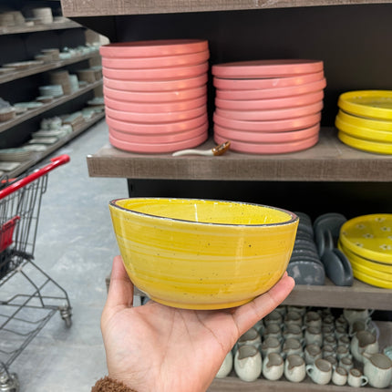 Leftover 6 inch Curved Cut Bowl ( Yellow colorline )
