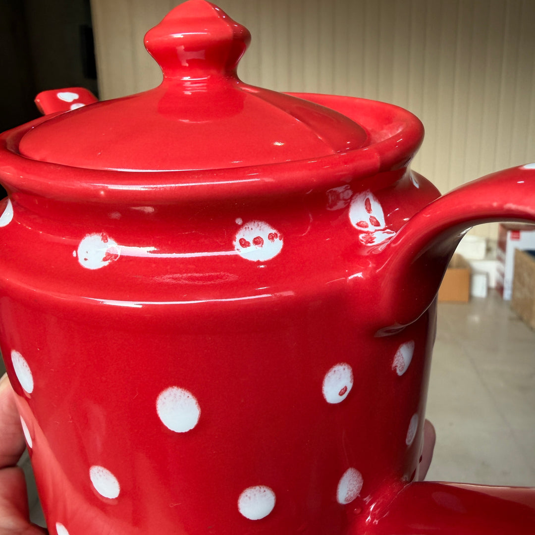 Leftover RK Tea Pot ( Glossy Red with White Dots )