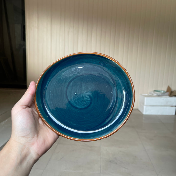 Leftover 7 inch Curved Oval Quarter Plate ( Peacock Green Colorline )