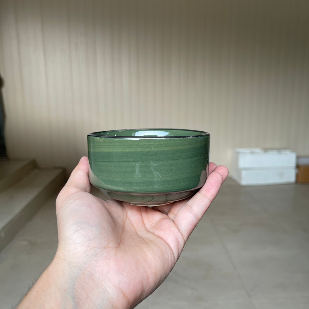 Leftover 4 inch soup Bowl ( Dark Green Colorline with black rim )