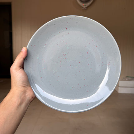 Leftover 10 inch Rimless Plate ( Glossy Grey with Red Specks )