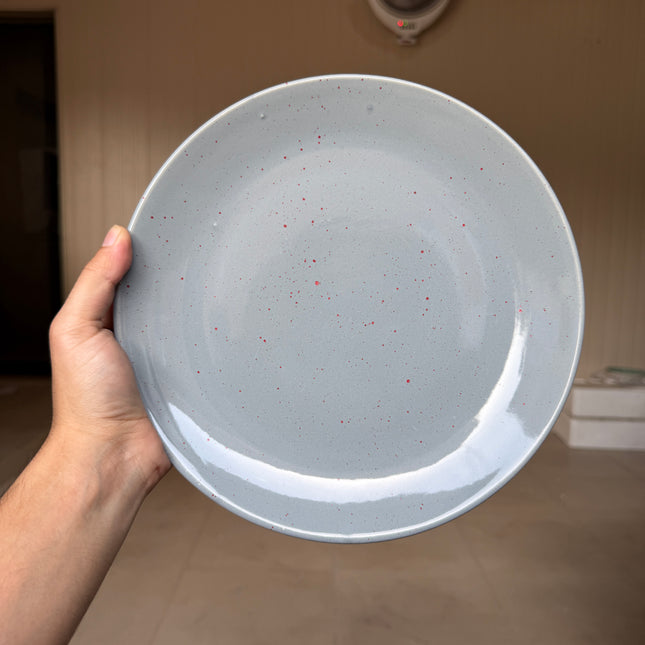 Leftover 10 inch Rimless Plate ( Glossy Grey with Red Specks )