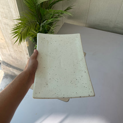 Leftover 12" x 8" Steak Platter ( White Matte with Brown Specks )