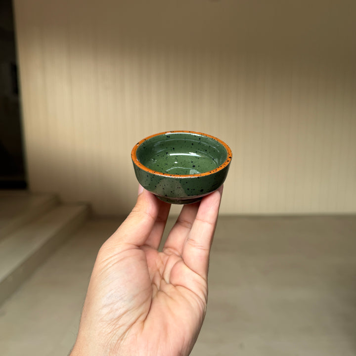 Leftover Round Sauce Ramekin Small ( Dark Green Colorline with brown rim and black specks ) ( Set of 3 )