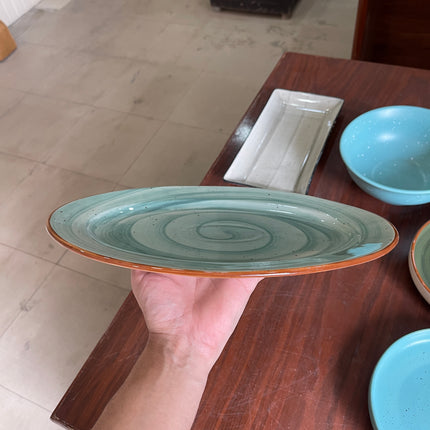 Leftover 13 inch Rice Dish with Rim ( Teal Colorline )