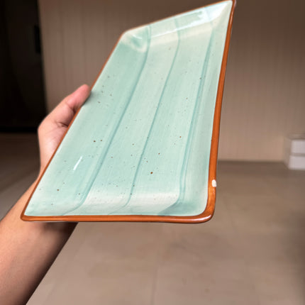 Leftover 11.5"x6" Rectangular Platter ( Teal Colorline )