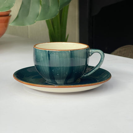 Leftover SS Cup Saucer Set ( Peacock Green Colorline ) 6 cups 6 saucers ( 200ml )