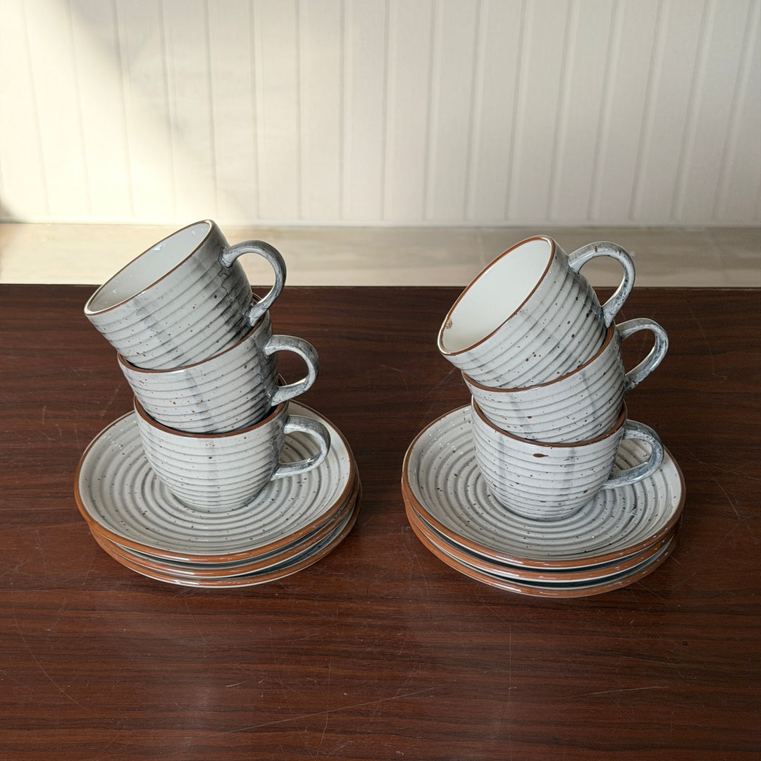 Leftover Ripple Cup Saucer Set ( Ash ) ( 180 ml ) 6 cups 6 Saucers