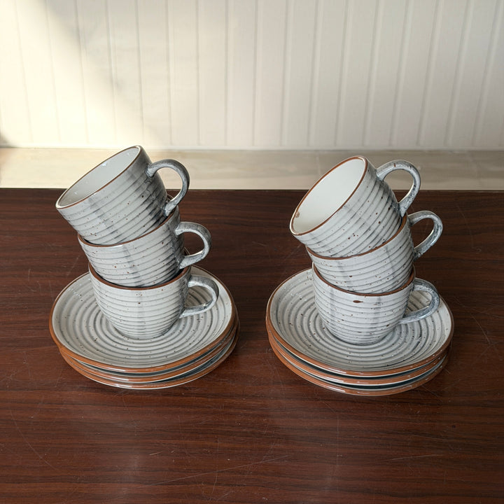 Leftover Ripple Cup Saucer Set ( Ash ) ( 180 ml ) 6 cups 6 Saucers