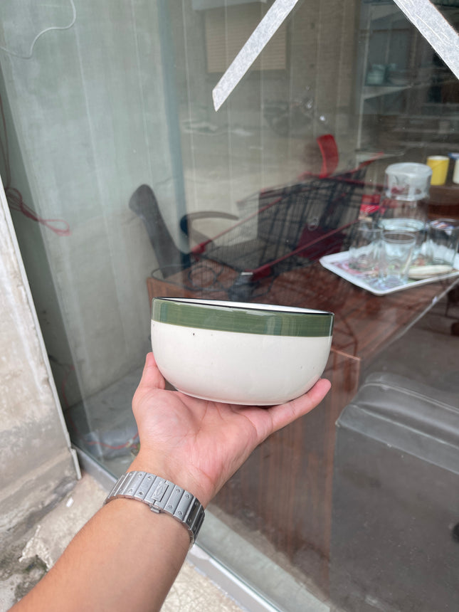 Leftover 6 inch Noodle Bowl ( Glossy Off-White with Dark Green Stripe )