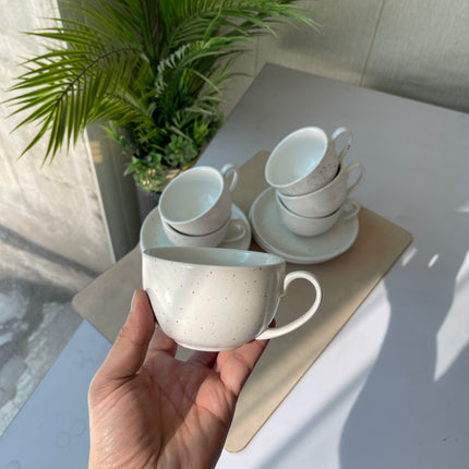 Leftover WM Cup Saucer Set ( White matte with brown specks ) 6 cups 6 saucers ( 220ml )