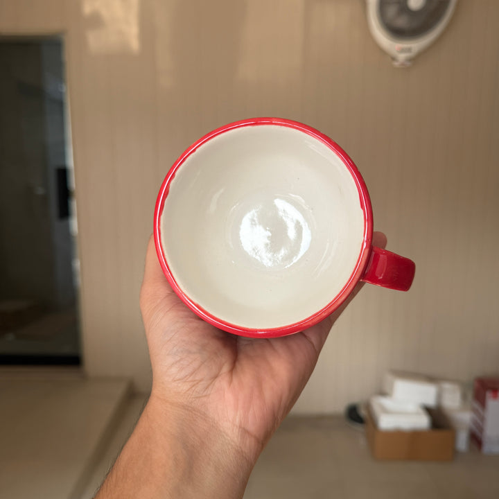 Leftover D Handle Coffee Cup Small ( Glossy Red with White dots ) ( 220 ml )