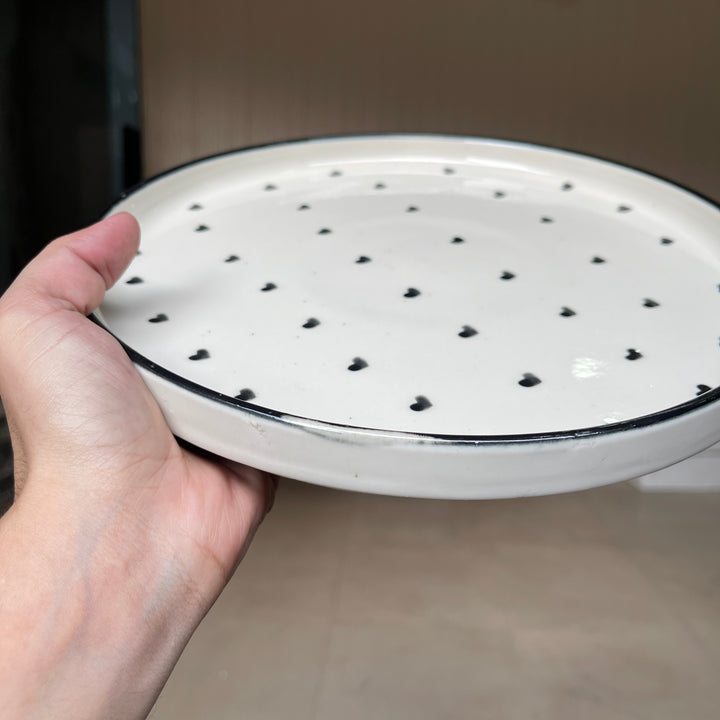 Leftover 10 inch Classic Plate ( Glossy Off-White with Black Hearts )