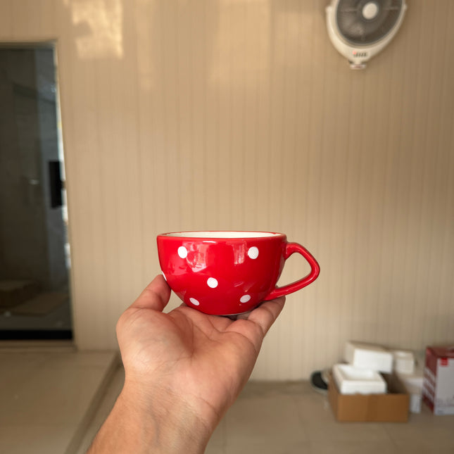 Leftover D Handle Coffee Cup Small ( Glossy Red with White dots ) ( 220 ml )