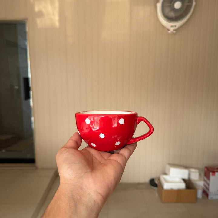 Leftover D Handle Coffee Cup Small ( Glossy Red with White dots ) ( 220 ml )