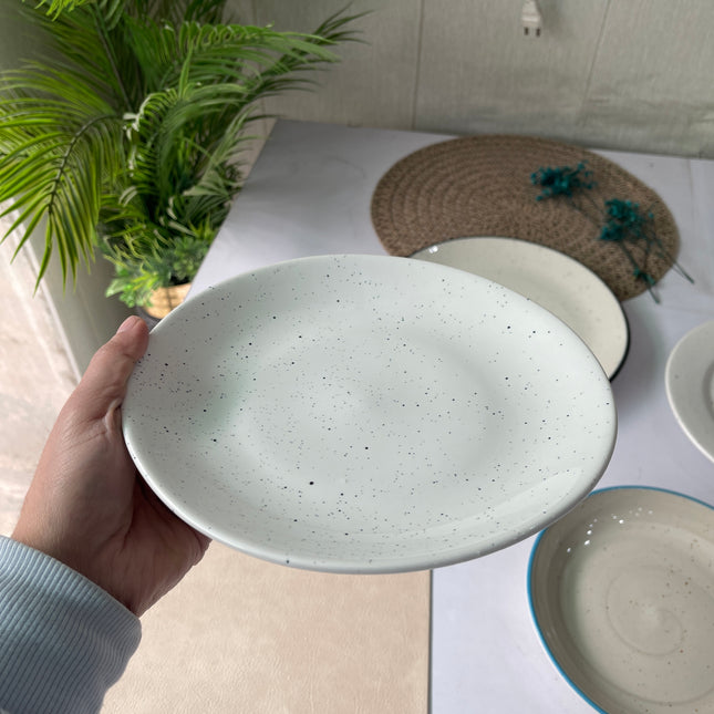 Leftover 8.5 inch Rimless Plate ( Glossy White with Black Specks )