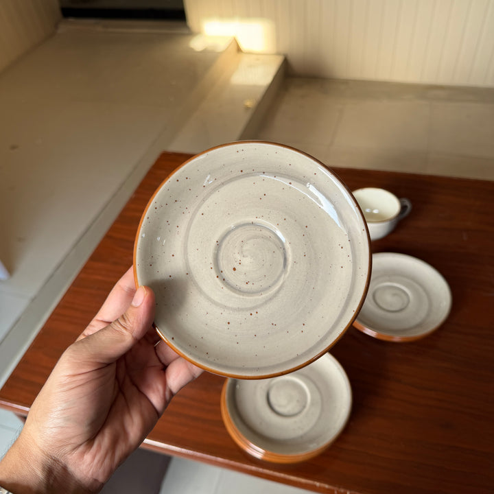 Leftover SS Cup Saucer Set ( Ash ) 6 cups 6 saucers ( 200 ml )