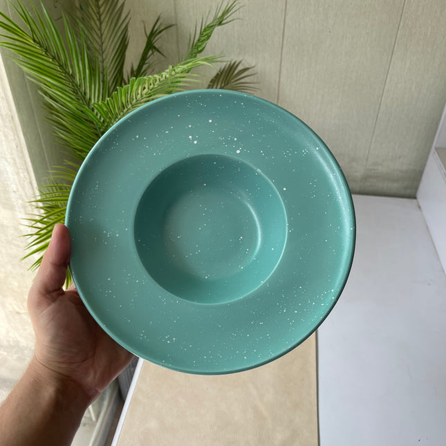 Leftover 9.5 inch Pasta Plate ( Firozi Matte with white specks )