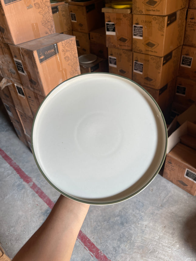 Leftover 10 inch Classic Plate ( Shiny Off White with Dark Green Rim )