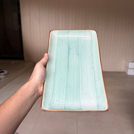 Leftover 12"x7" inch Rectangular Platter ( Teal Colorline )