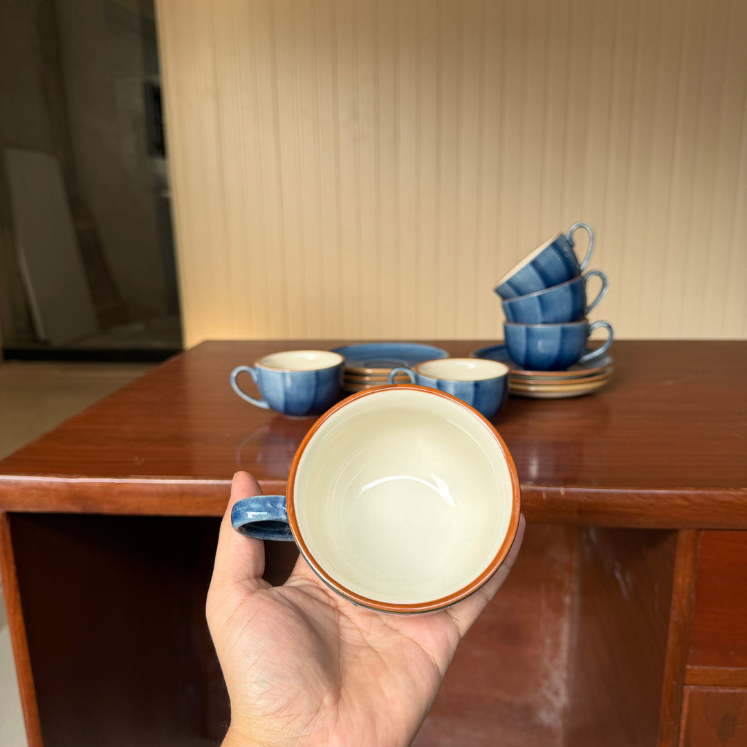 Leftover WM Cup Saucer Set ( Indigo ) 6 cups 6 saucers ( 220ml )