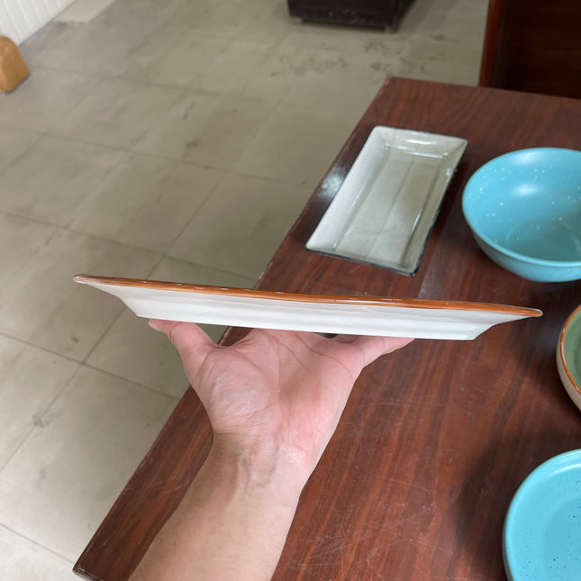 Leftover 13 inch Rice Dish with Rim ( Teal Colorline )