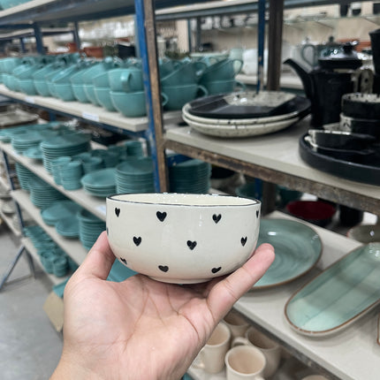 Leftover 5 inch Single Serving Bowl ( Glossy Off-White with Black Hearts )