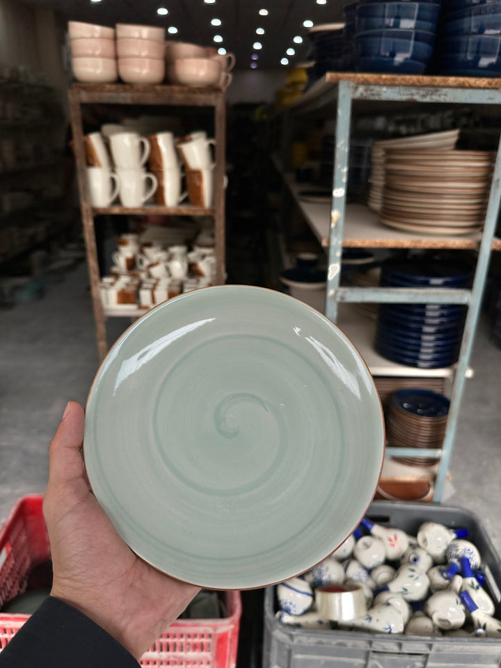 Leftover 8 inch Rimless Plate ( Breeze with brown rim )