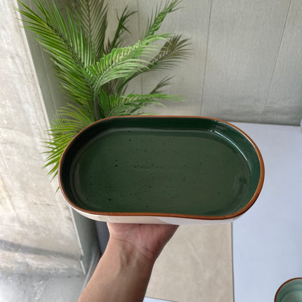 Leftover JP Platter Small ( Glossy Dark Green with Black Specks )