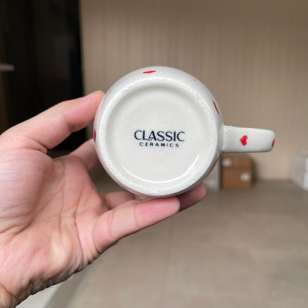 Leftover 005 Mug ( Glossy Off-White with Red Hearts ) ( 350 ml )