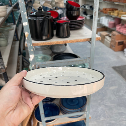 Leftover 8 inch Classic Plate ( Glossy Off-White with Black Hearts )