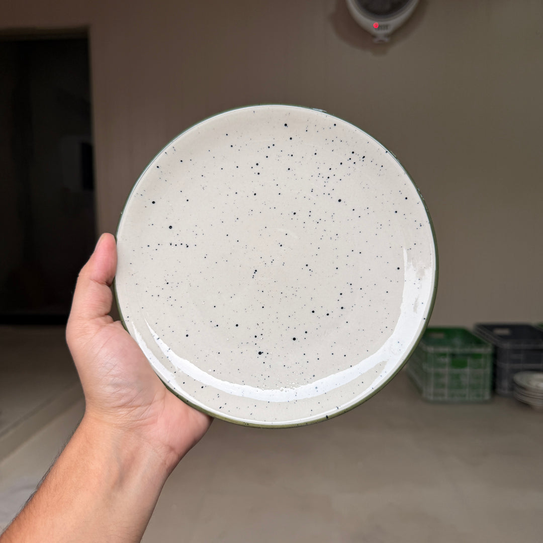 Leftover 8 inch Rimless Plate ( Outer Dark Green Colorline )