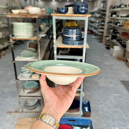 Leftover 9.5 inch Pasta Plate ( Teal Colorline Brown line )