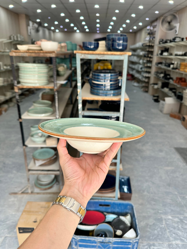 Leftover 9.5 inch Pasta Plate ( Teal Colorline Brown line )