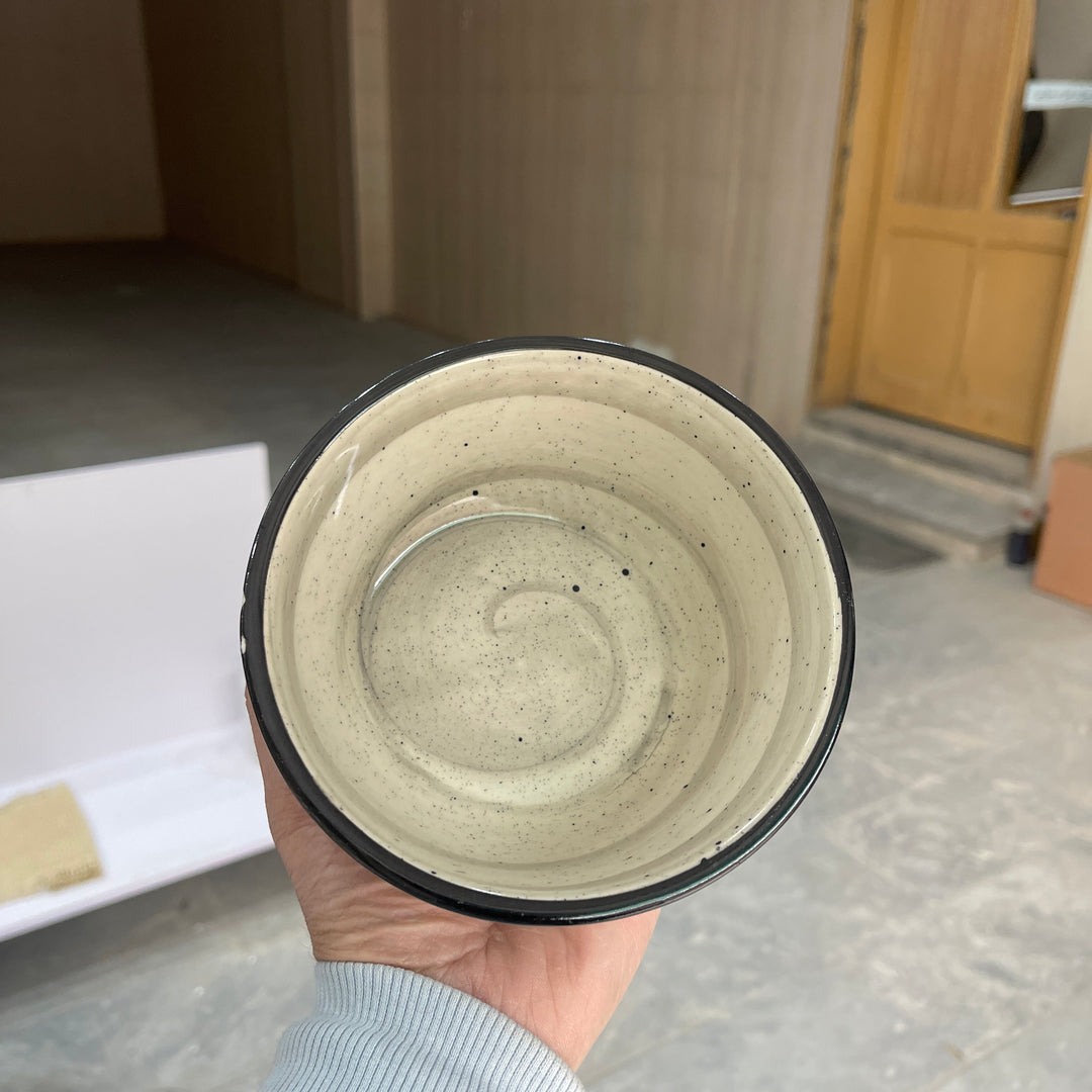Leftover 5.5 inch Curved Cut Bowl ( Ash with black rim and black specks )