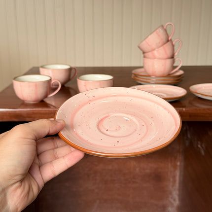 Leftover SS Cup Saucer Set ( Pink Colorline ) 6 cups 6 saucers ( 200 ml )
