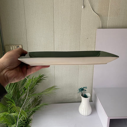 Leftover 11.5"x6" Rectangular Platter ( Dark Green Colorline with Black Rim )
