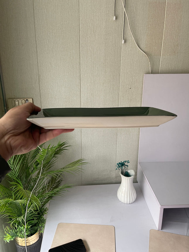Leftover 11.5"x6" Rectangular Platter ( Dark Green Colorline with Black Rim )