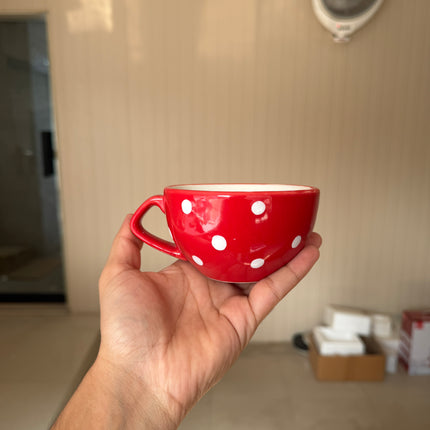 Leftover D Handle Coffee Cup Small ( Glossy Red with White dots ) ( 220 ml )