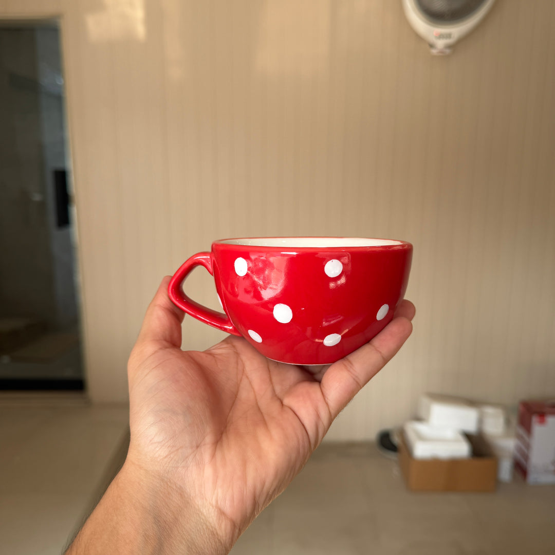 Leftover D Handle Coffee Cup Small ( Glossy Red with White dots ) ( 220 ml )