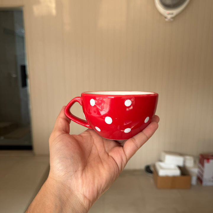 Leftover D Handle Coffee Cup Small ( Glossy Red with White dots ) ( 220 ml )