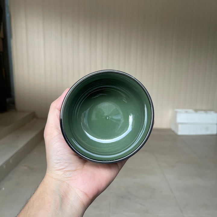 Leftover 4 inch soup Bowl ( Dark Green Colorline with black rim )