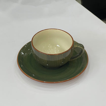 Leftover SS Cup Saucer Set ( Dark Green Colorline ) 6 cups 6 saucers ( 200ml )