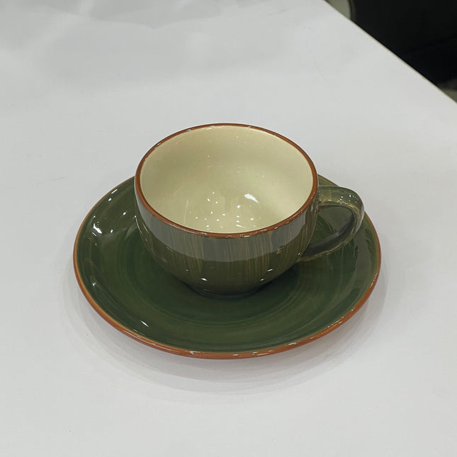 Leftover SS Cup Saucer Set ( Dark Green Colorline ) 6 cups 6 saucers ( 200ml )