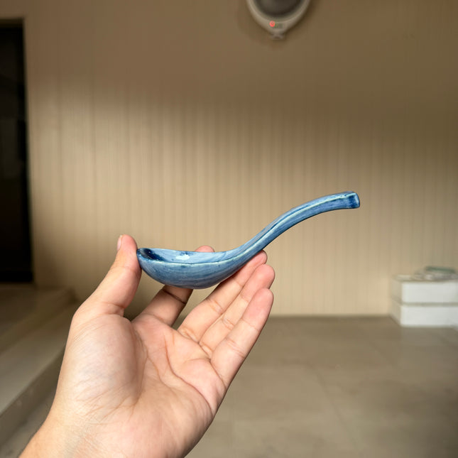Leftover Ceramic Soup Spoon ( Cobalt Blue Colorline )
